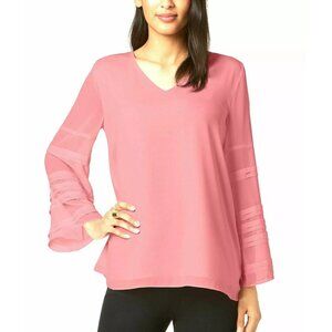Alfani Womens Dusty Blush Pink Tiered Bell Sleeve V Neck Top sz PS